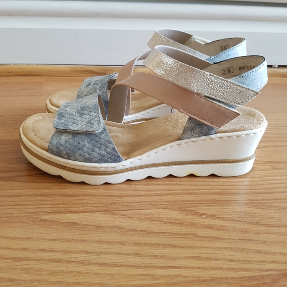 Rieker Blue Wedge Sandal Size 36 - Picture 3 of 10